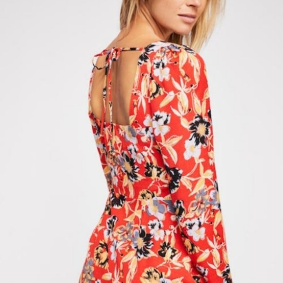 Free People Red Floral Button Front Dress Size 6 NWT - Picture 5 of 16
